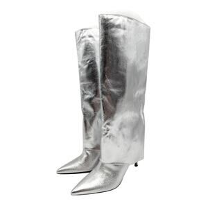 Open Edit Nyomi Tall Stiletto Heel Boots Pointed Toe Women's Silver Size US8M
